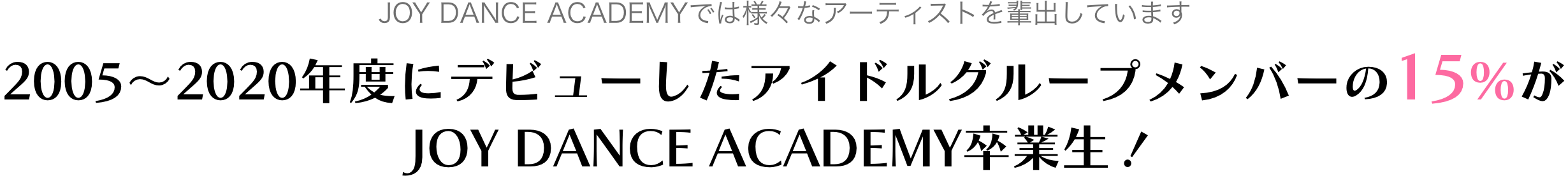 2005〜2020年度にデビューしたアイドルグループメンバーの15%がJOY DANCE ACADEMY卒業生！